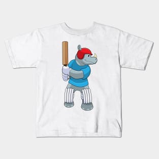 Rhino at Cricket with Cricket bat Kids T-Shirt